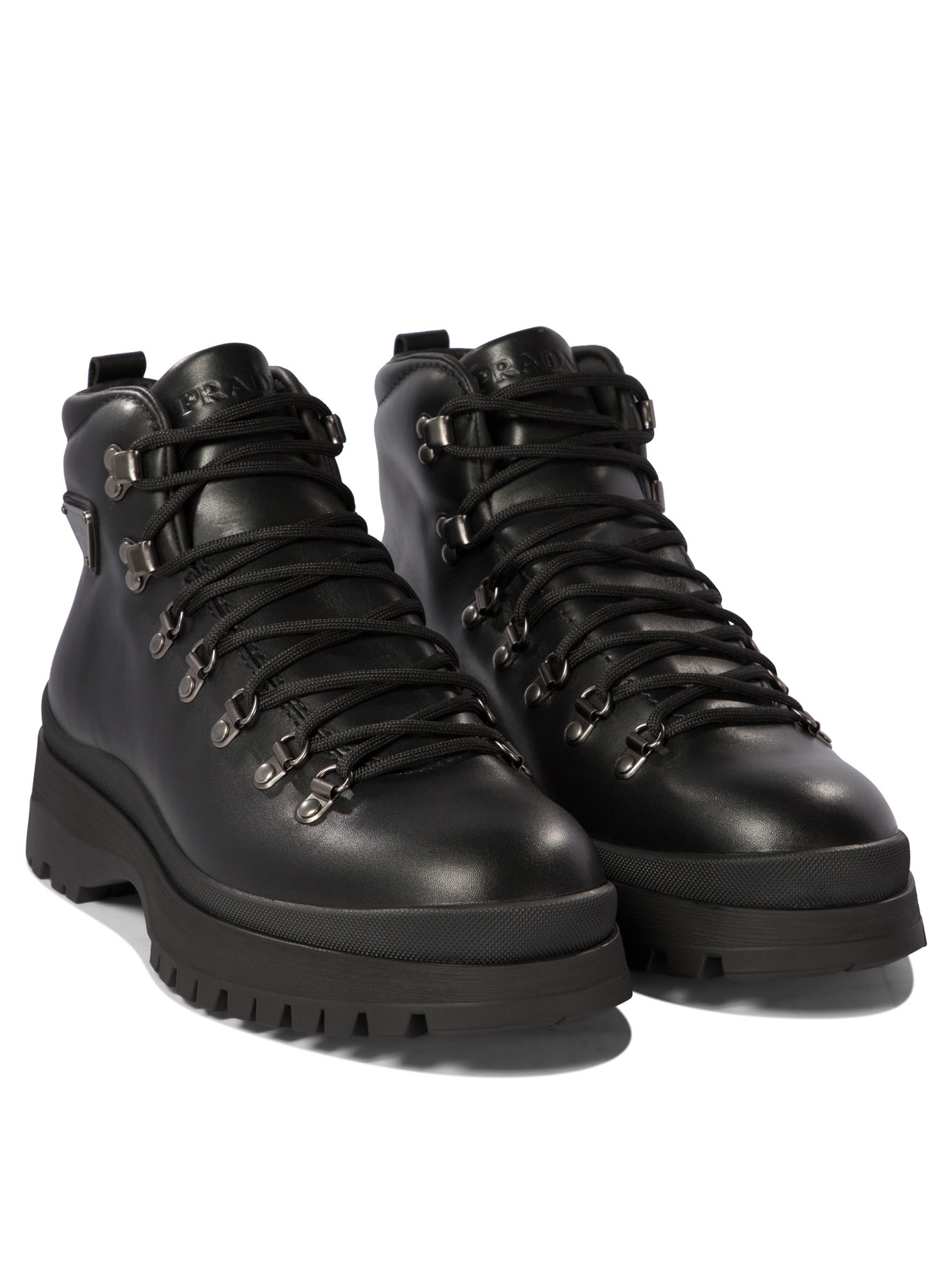 PRADA Leather boots with triangle logo